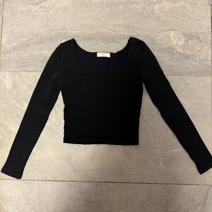 Babaton Aritzia Long Sleeve Cropped Stretch Scoop Neck Black Tight Fitted Top